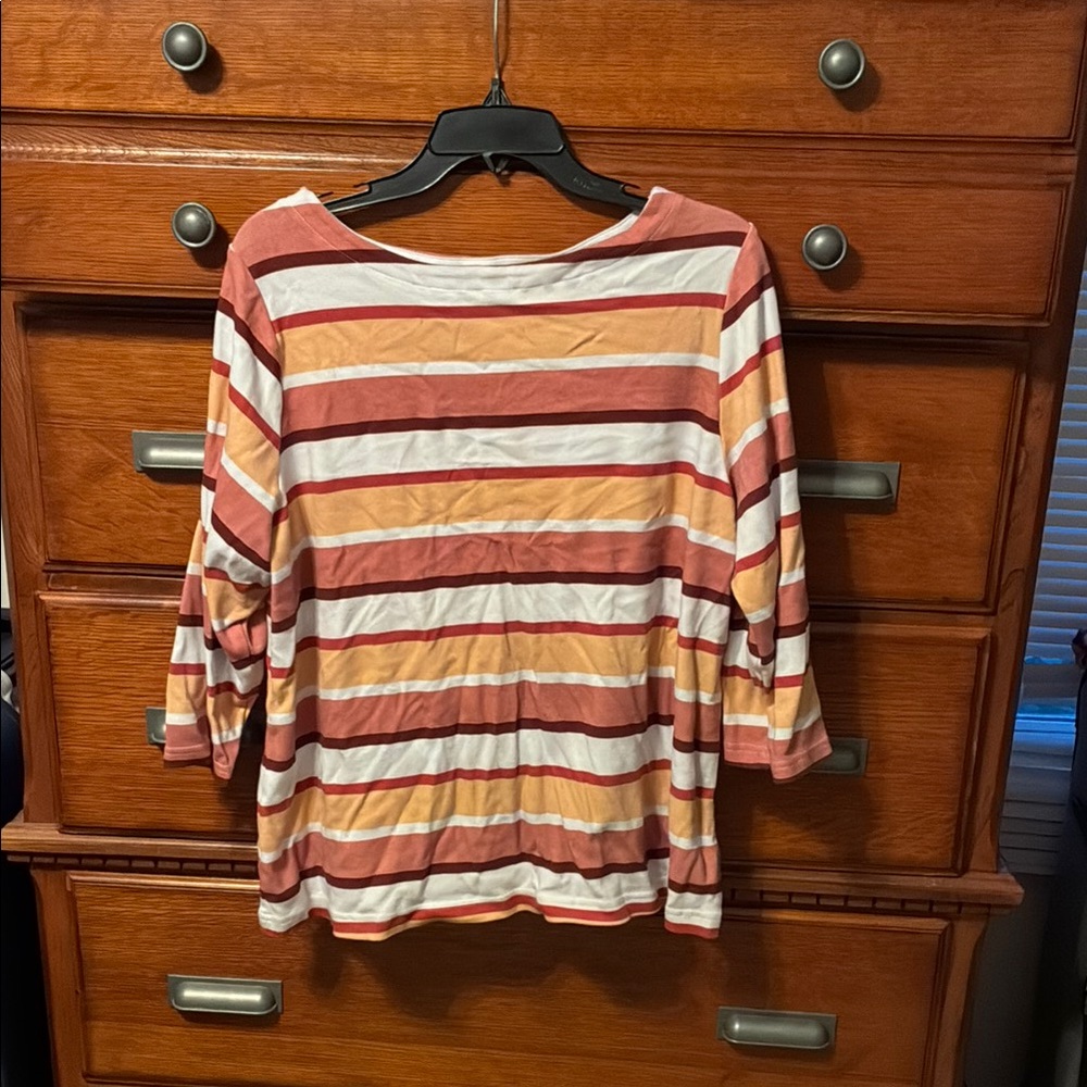Croft & Barrow Orange Brown Ribbed 3/4 Sleeve Blouse